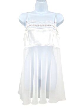 California Miss White Sheer Babydoll Nightgown Chemise Size Medium Lace Trim VTG